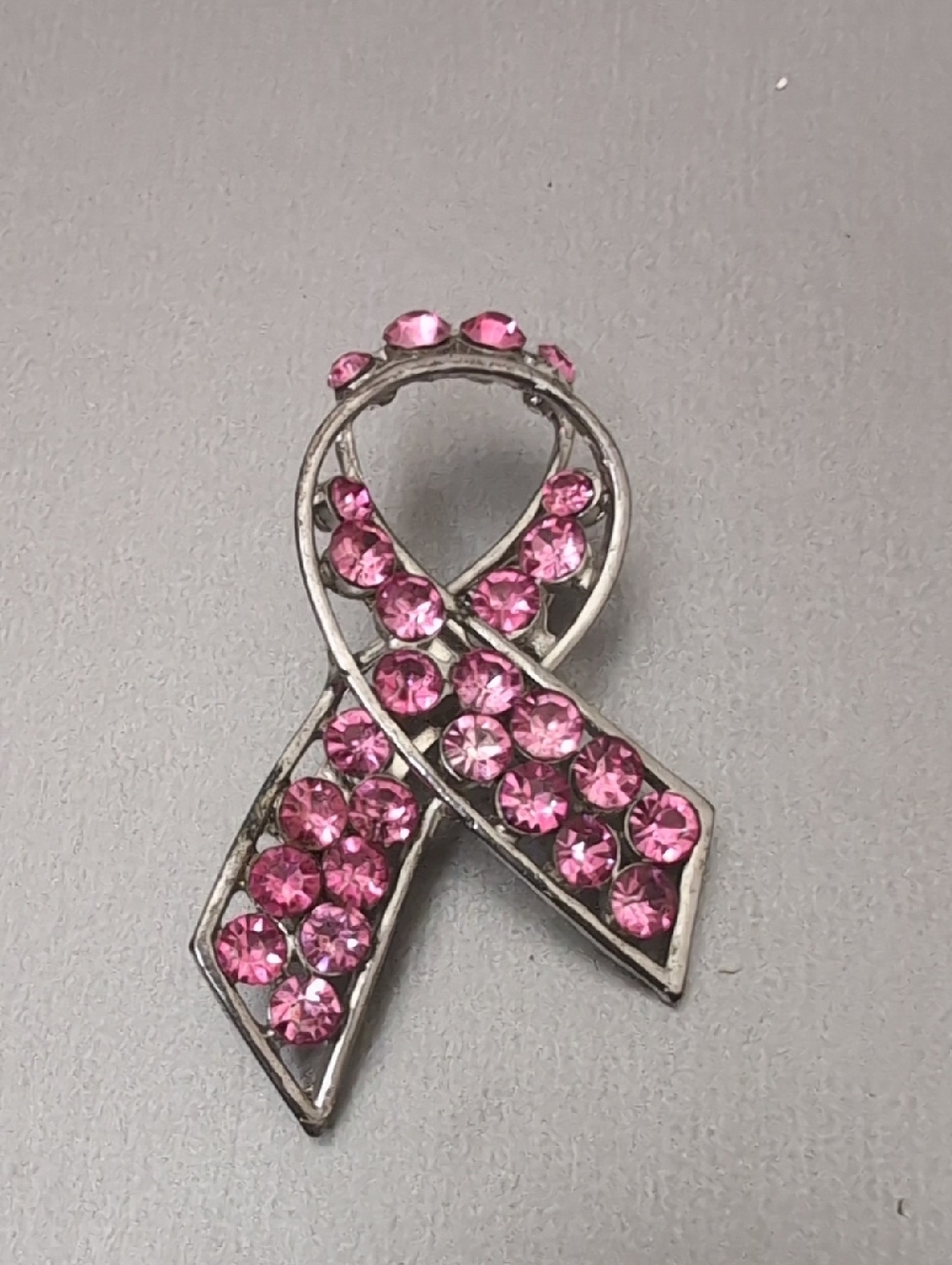 Vintage Pink Ribbon Crystal Awareness Brooch